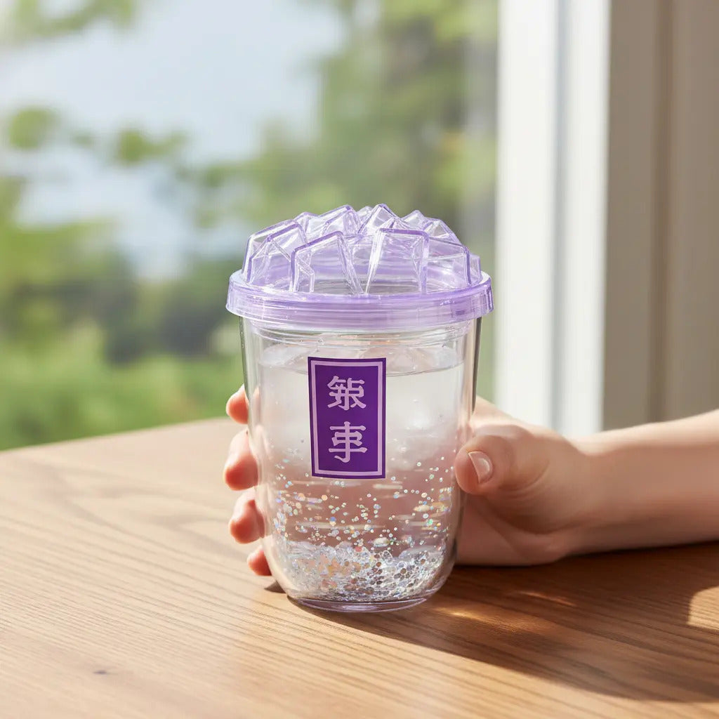 Vaso 450 Ml Con Glitter Suelto Tapa Hielo Diseño Creativo