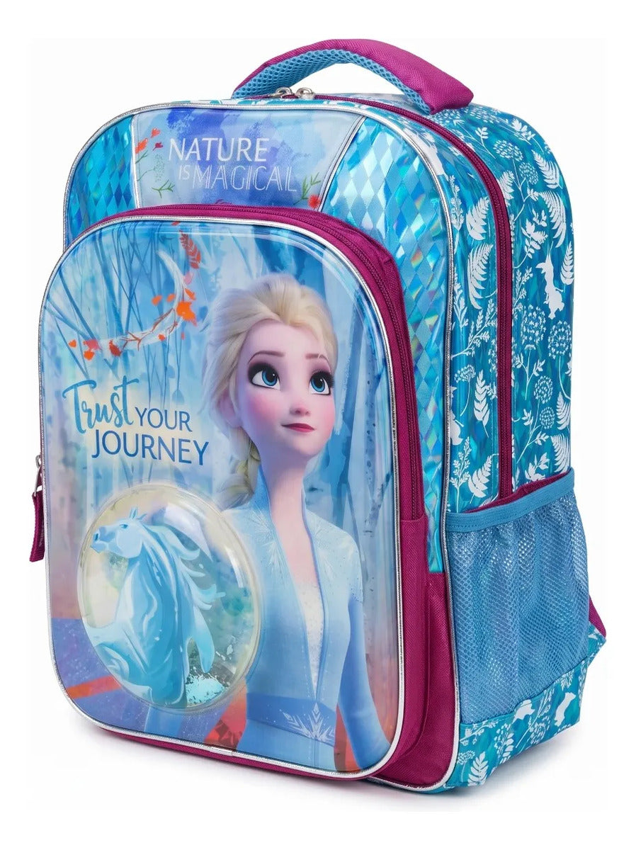 Mochila Ruz Frozen Elsa Con Burbuja 3d Y Copos Plateados