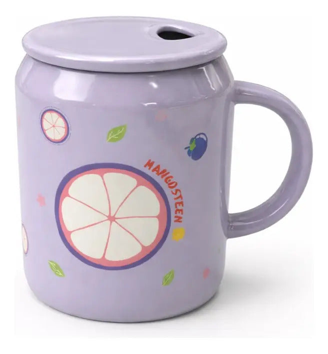 Taza Frutal Con Tapa Y Popote De Cristal 400 Ml