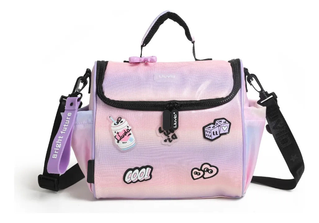 Set De Mochila Lluvia 3 Piezas Con Lonchera Y Lapicera Lila