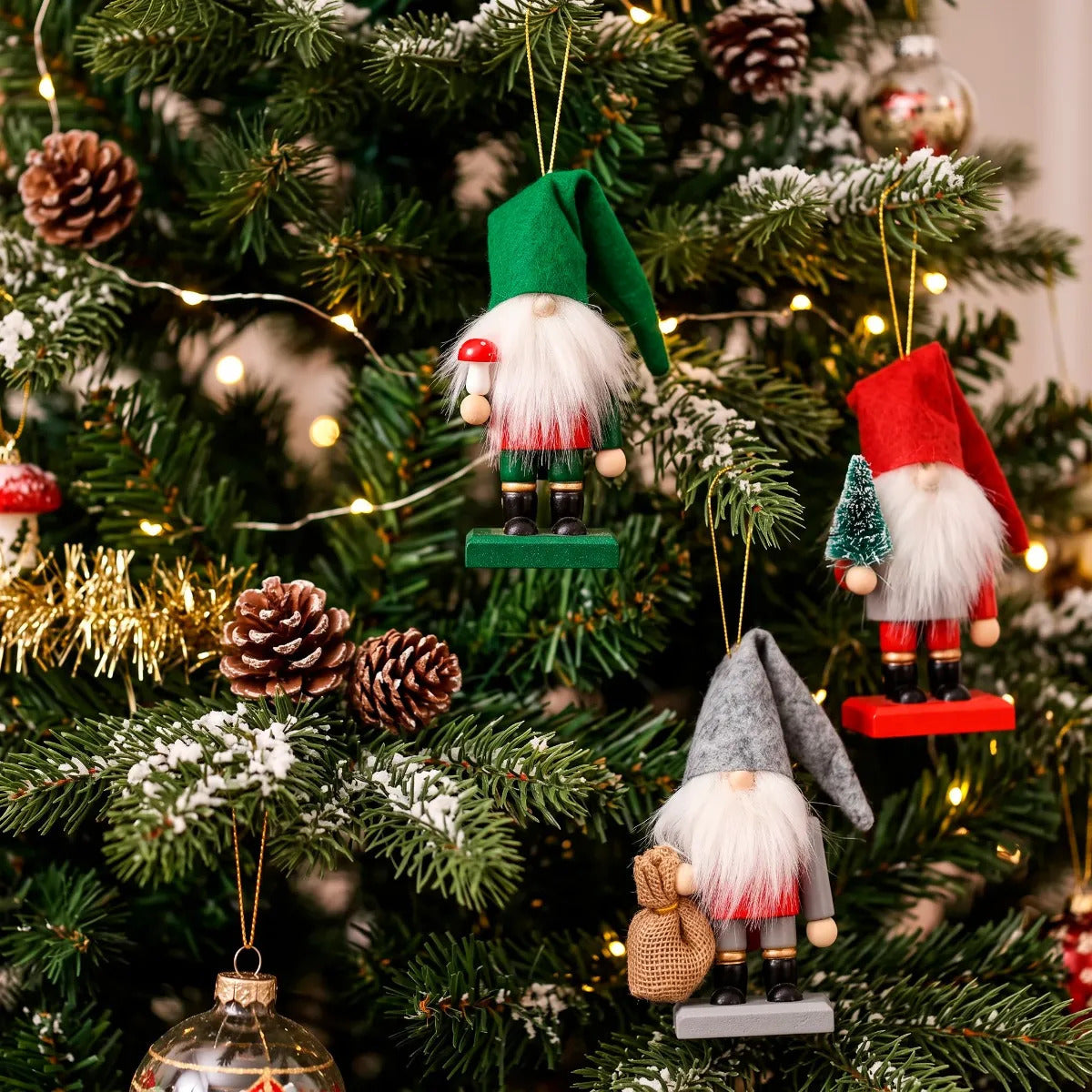 Set Duendecitos lluvia Colgantes para Árbol Navidad 12 Cm