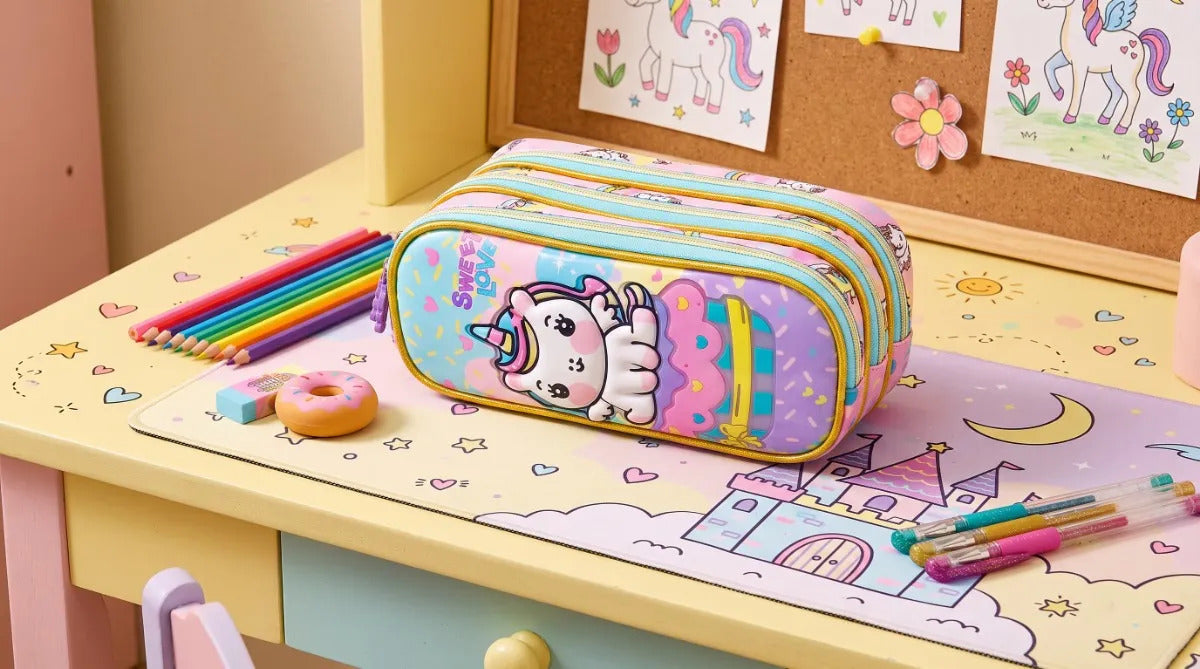 Lapicera Lluvia Unicornio Kawaii Con Panquecito Luminoso