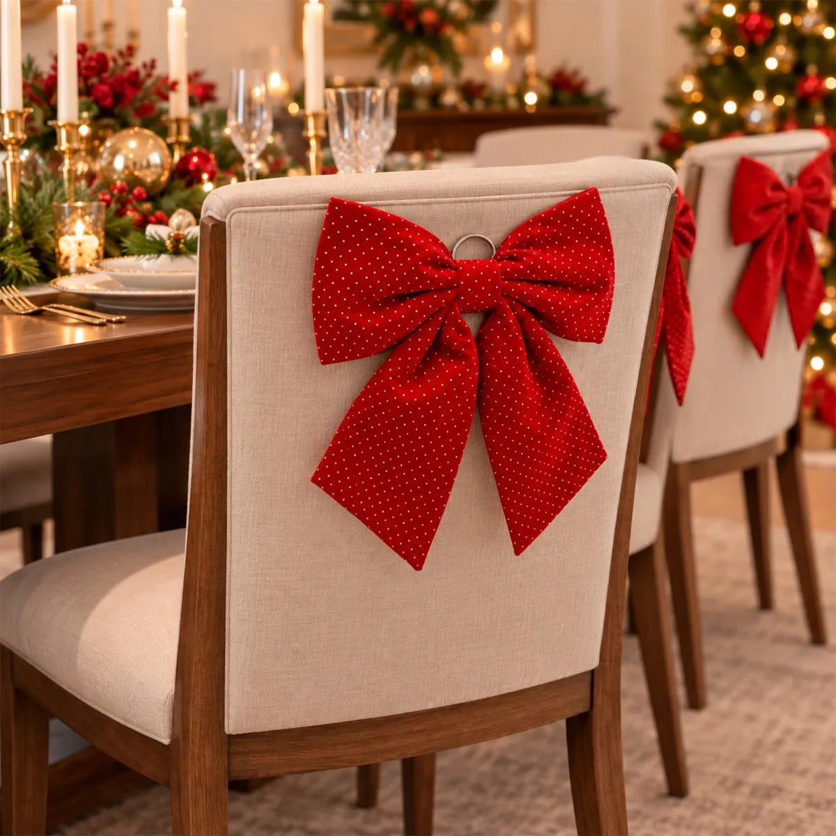 Moño Navideño Rojo Con Piedritas Plata Brillantes 40 Cm