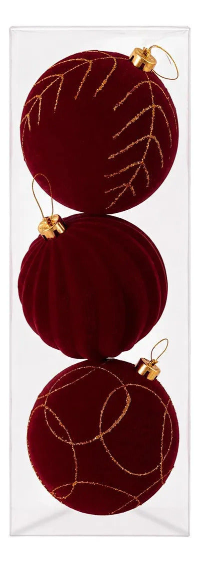 Set Esferas Navideñas 3 Piezas Vino Elegante Relieve