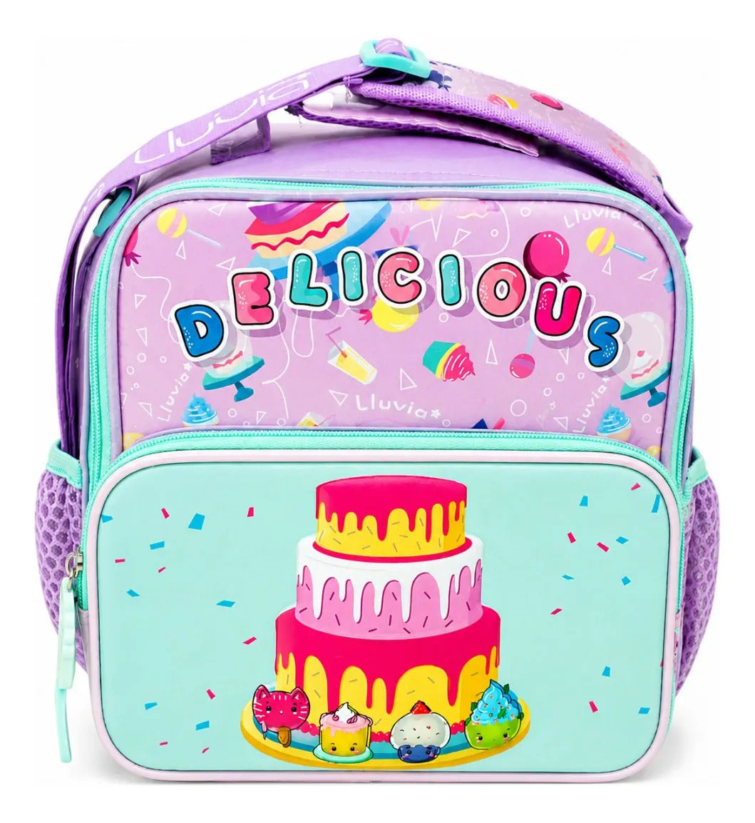 Set Mochila Escolar Tres Piezas Lluvia Pastel De Colores