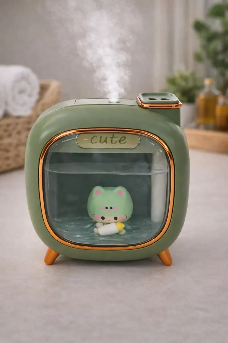 Humidificador Retro Tipo Tv 500 Ml Con Luz Y 8 Esencias