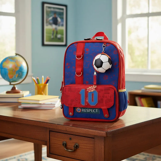 Mochila Primaria Lluvia Grande 3 Bolsillos Diseño Futbol