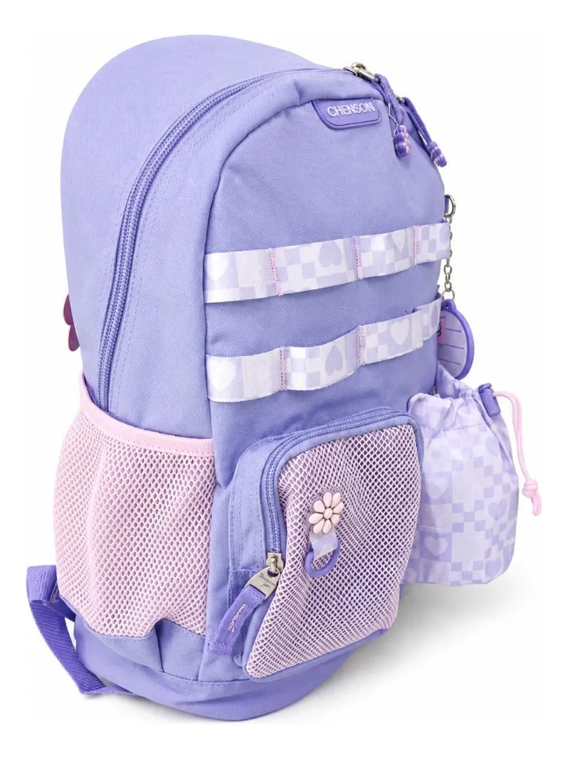 Mochila Escolar Chenson Happy Girl Lila Bolsillo Frontal