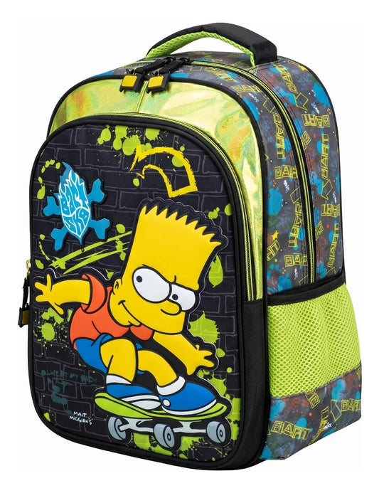 Mochila Primaria Bart Simpson Yadatex Negra Con Verde Neón