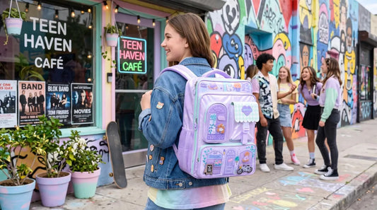 Mochila Lluvia Lila Con Velcro Y Personajes Desmontables