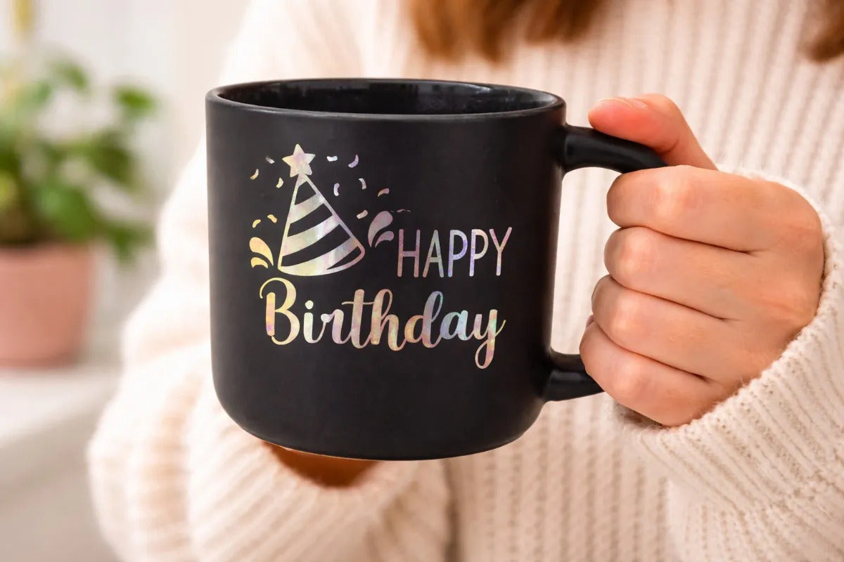 Taza Happy Birthday Holografico Surimax 350 Ml  4 Colores