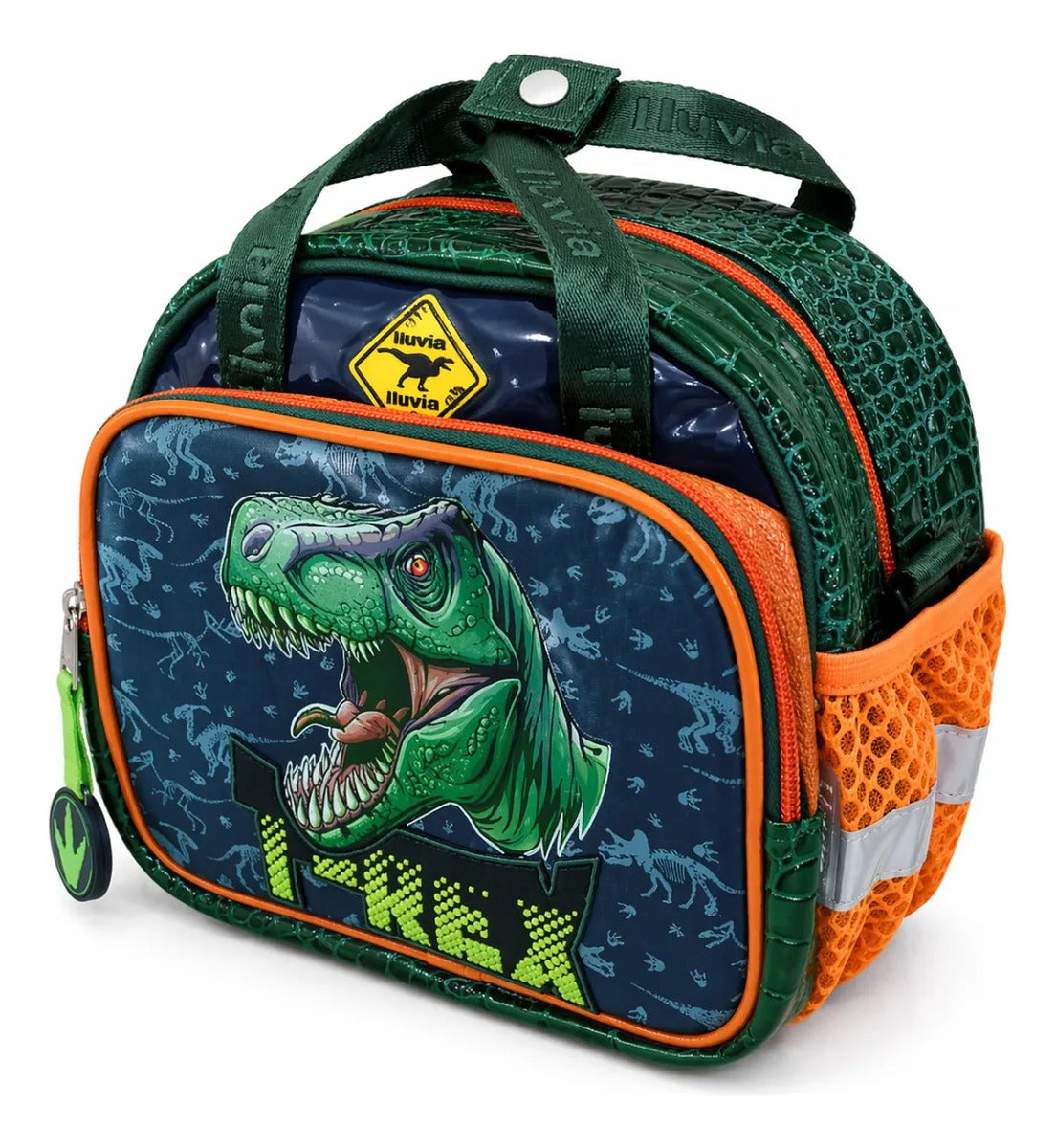 Set De Mochila Primaria Lluvia T Rex Tres Piezas Dinosaurio