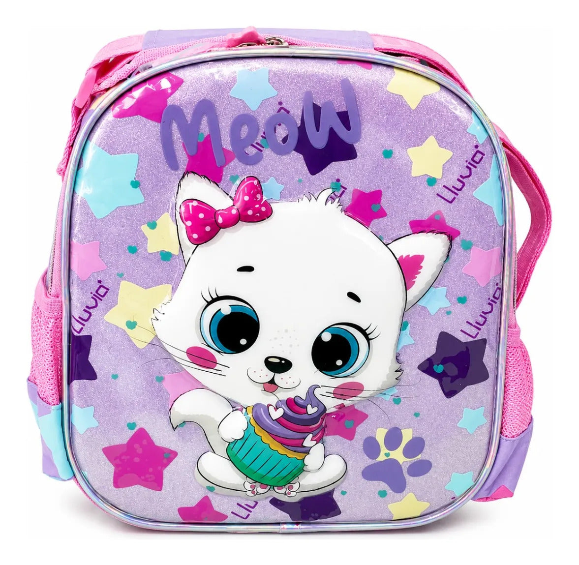 Set Tres Piezas Lluvia Gatita Meow Lila Rosa Con Luz Led