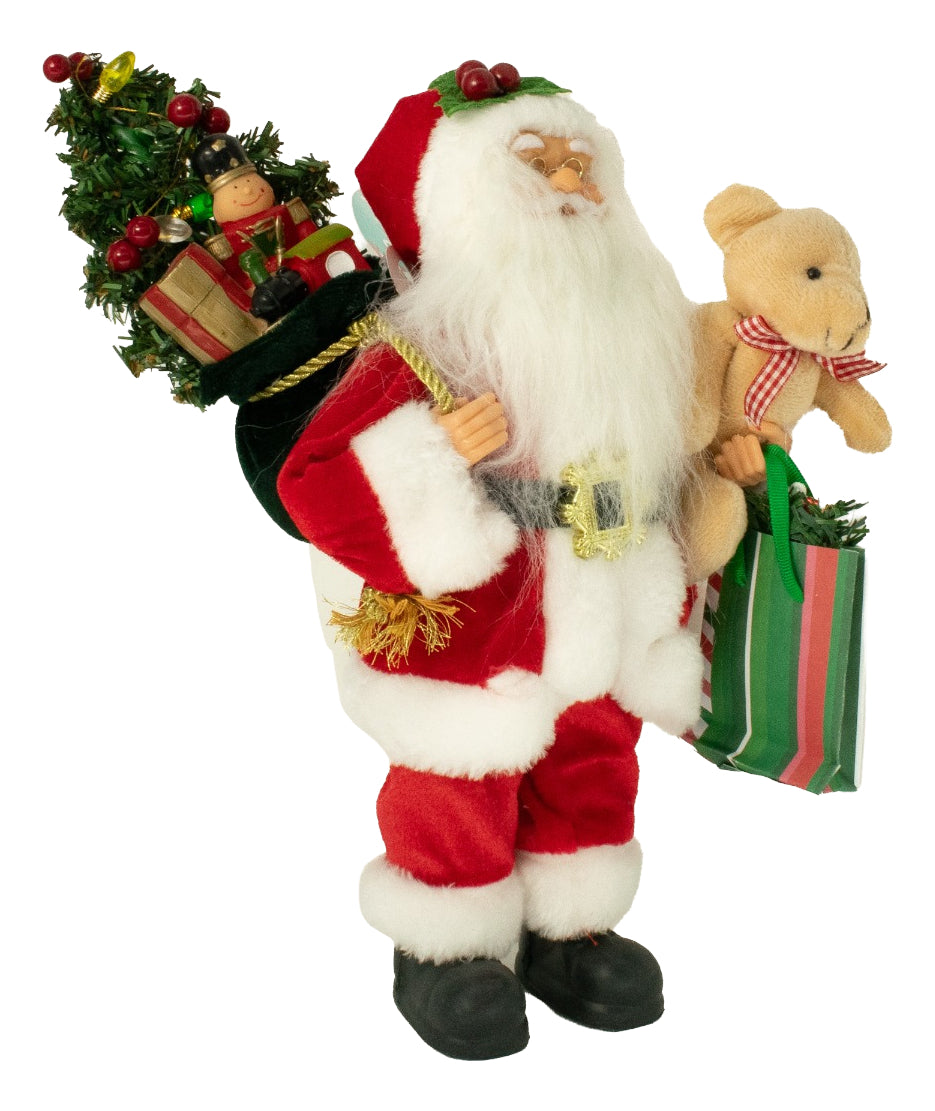 Santa Tradicional De Pie Con Oso De Peluche Y Pino 60x30x20