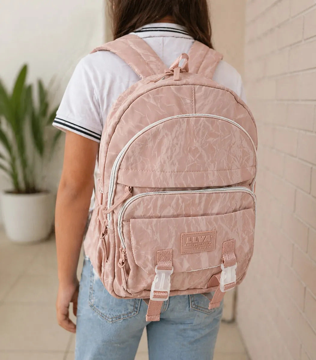 Mochila Lluvia Juvenil Color Rosa Marmoleado Practica Y Elegante