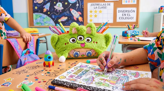 Lapicera Escolar Monster Afelpada Triple Cierre Color Verde