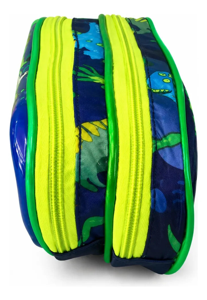 Set Tres Piezas Escolar Dinosaurio Mochila Lonchera Lapicera