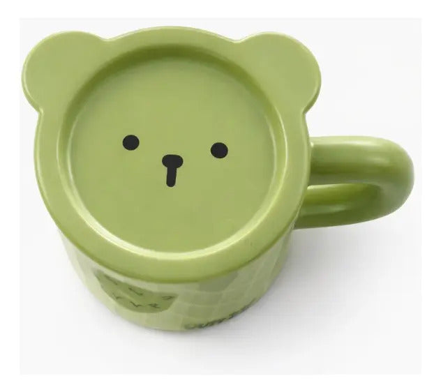 Taza Waffle De Oso Con Tapa Y Cuchara 500 Ml
