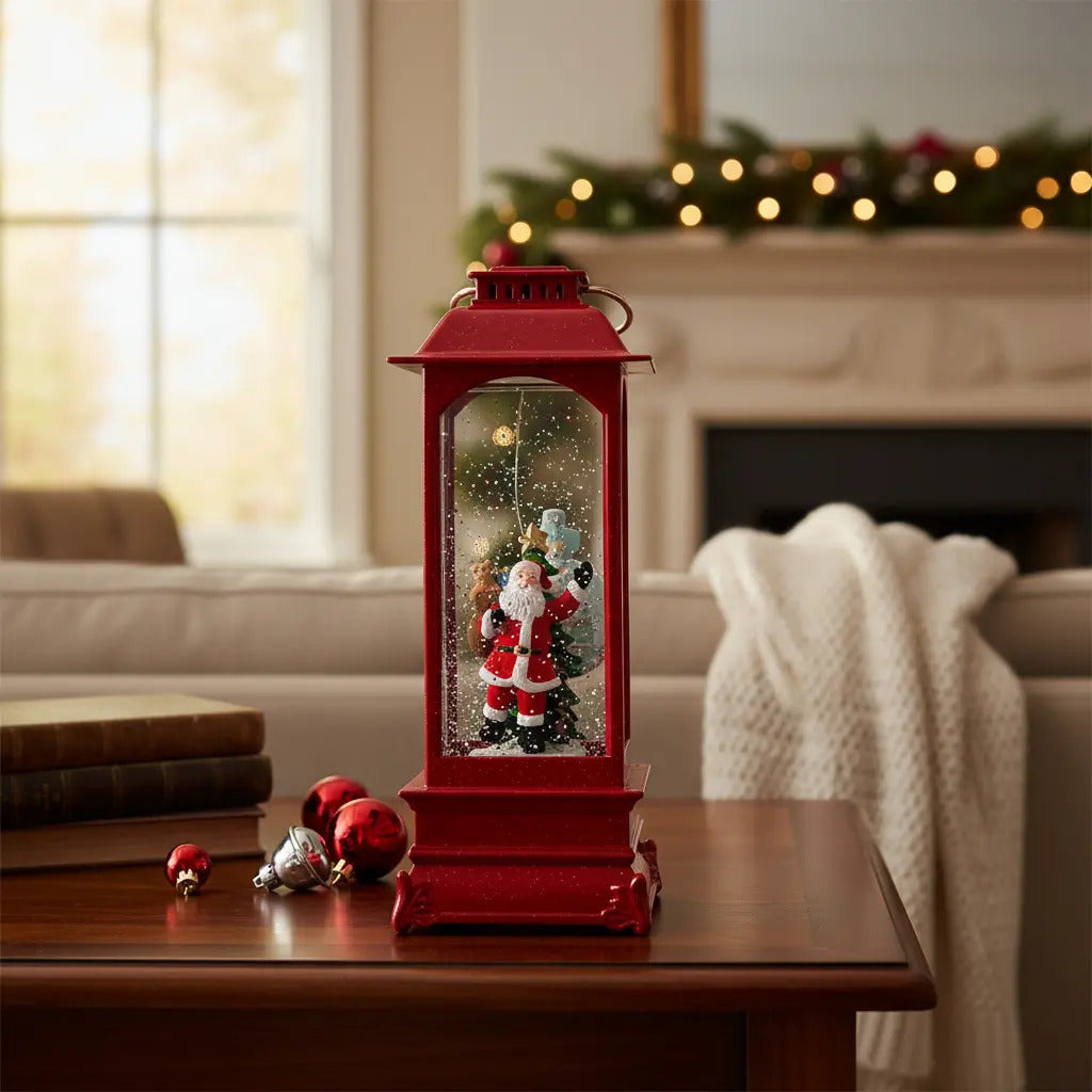 Farol Navideño Con Santa Y Árbol Luz Y Música 21x8x8 Cm