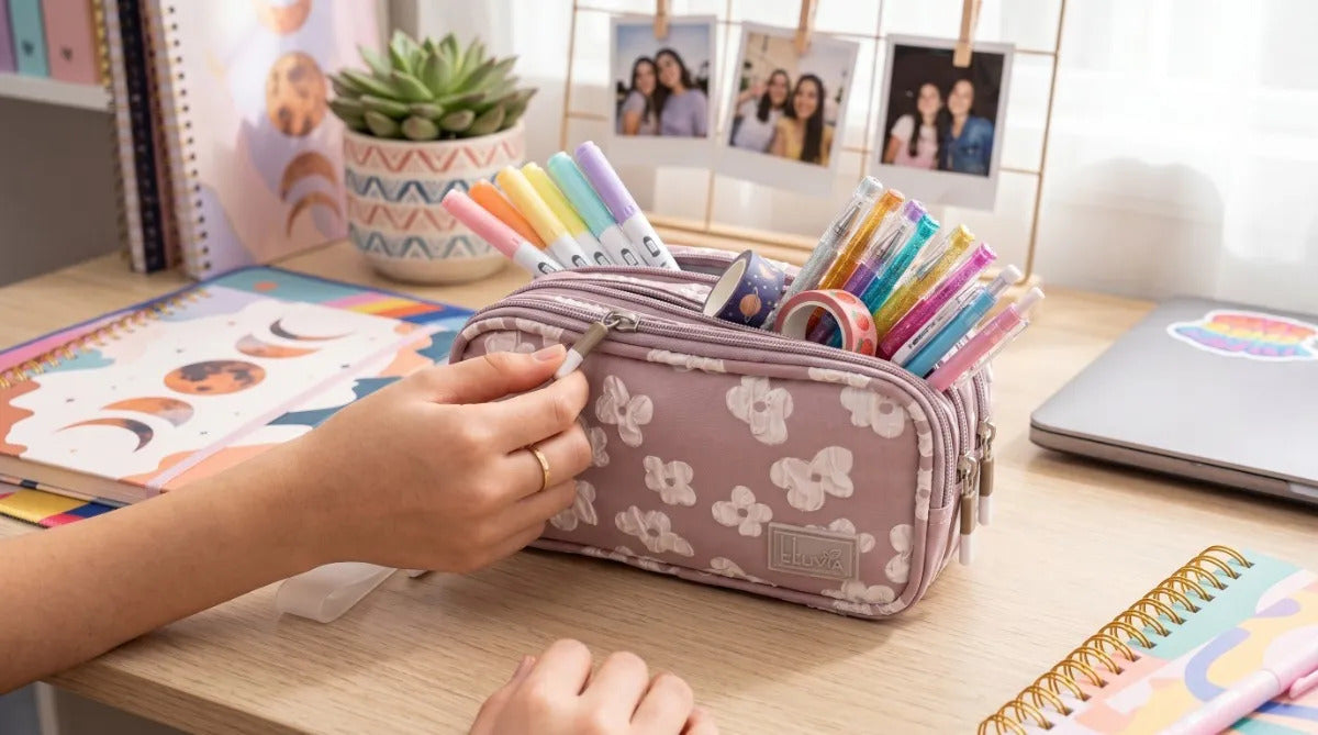 Lapicera Lluvia Rosa Vintage Floral En Relieve Triple Cierre
