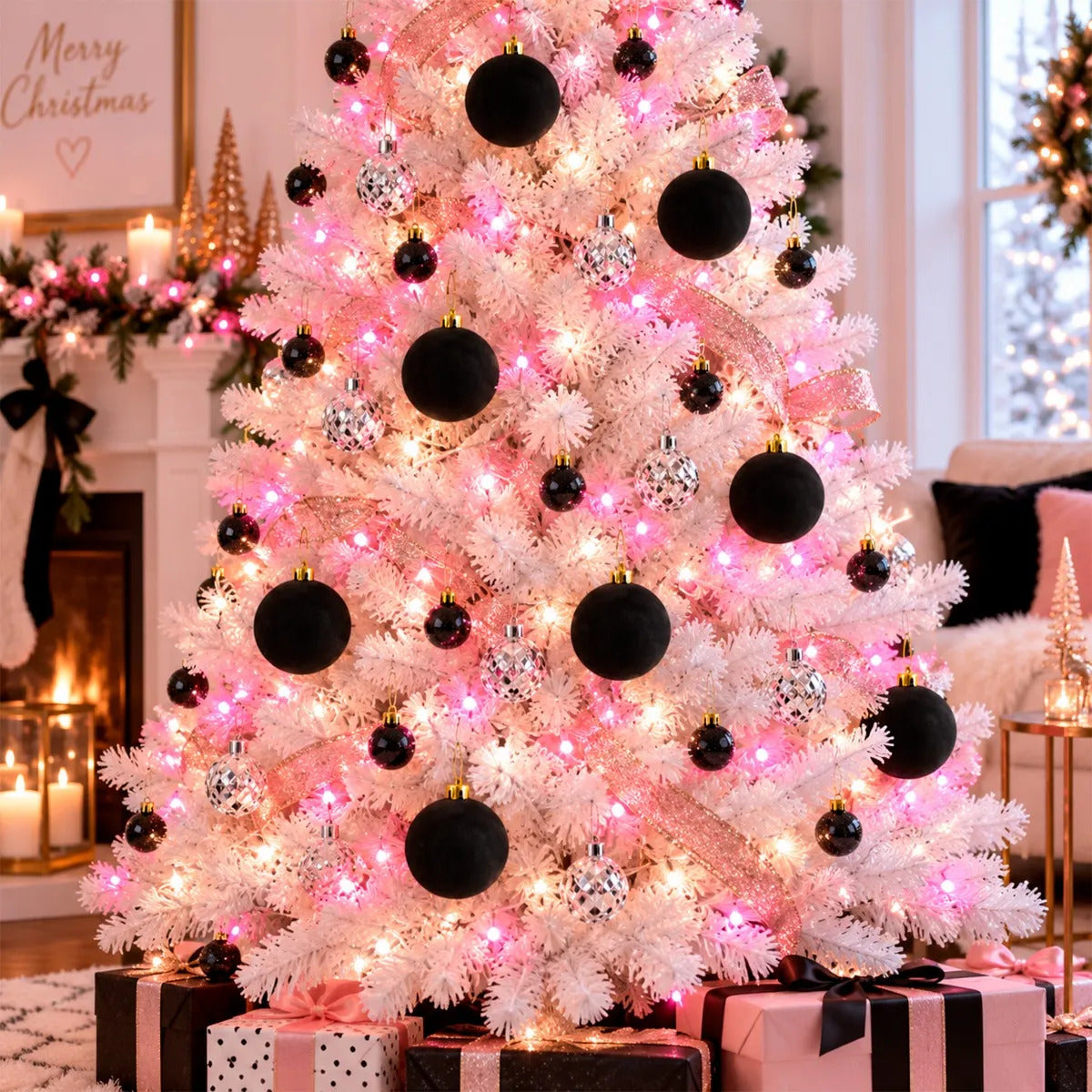 Esferas Navideñas Lluvia Light Negro 6 Piezas 15 cm