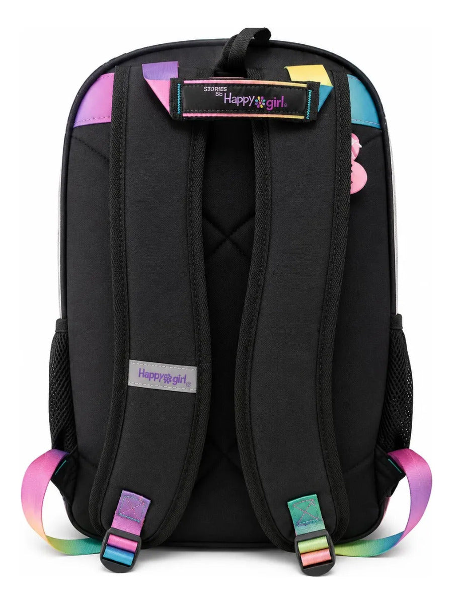 Mochila Escolar Chenson Happy Girl Negra Frente Transparente