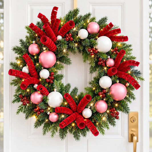 Vara Decorativa Lluvia Roja con Curlis Navideños 45cm