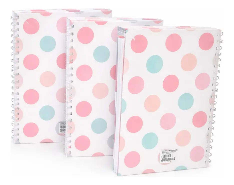 Libretas 3 Piezas Cuadriculadas Diseño Polka Dots Pastel