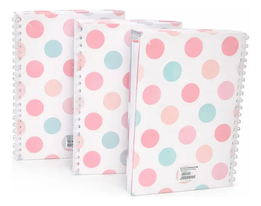 Libretas 3 Piezas Cuadriculadas Diseño Polka Dots Pastel