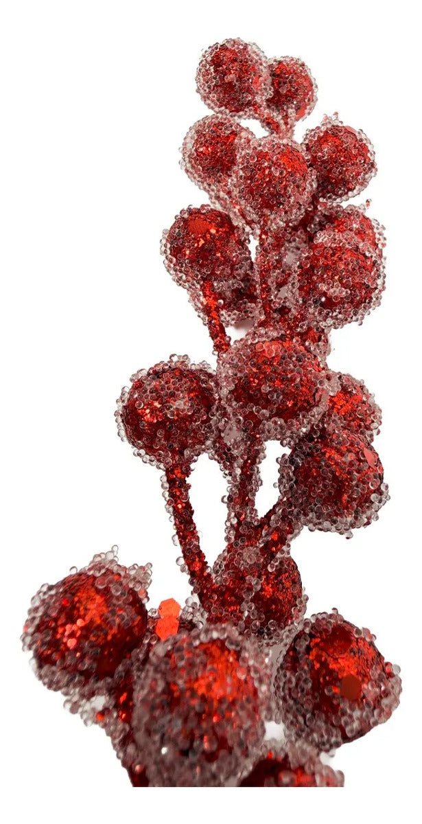 Rama Navideña Lluvia Roja Glitter Efecto Azúcar 80cm