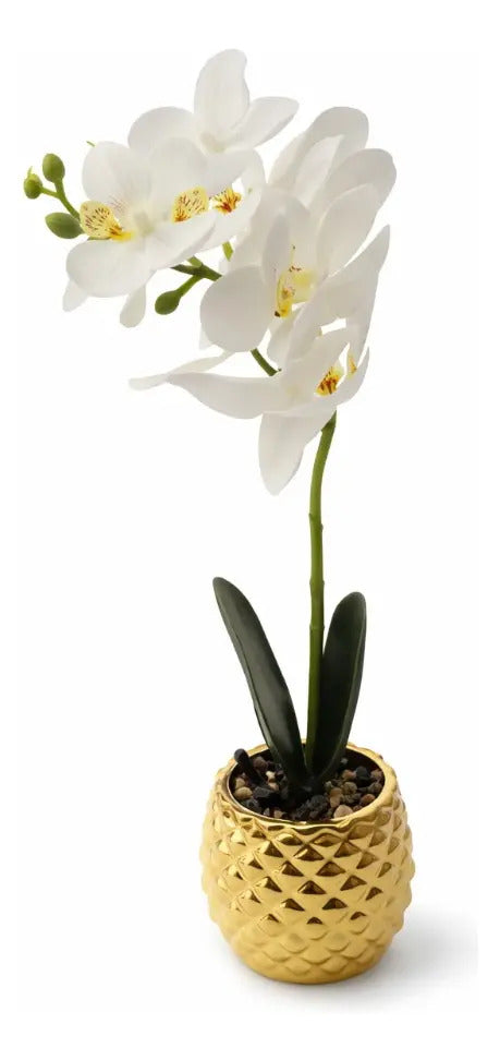 Orquídea Artificial Elegante En Maceta 4 Colores 36cm