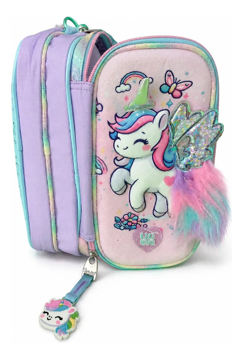 Lapicera Lluvia Unicornio 3d Con Luz Triple Compartimento