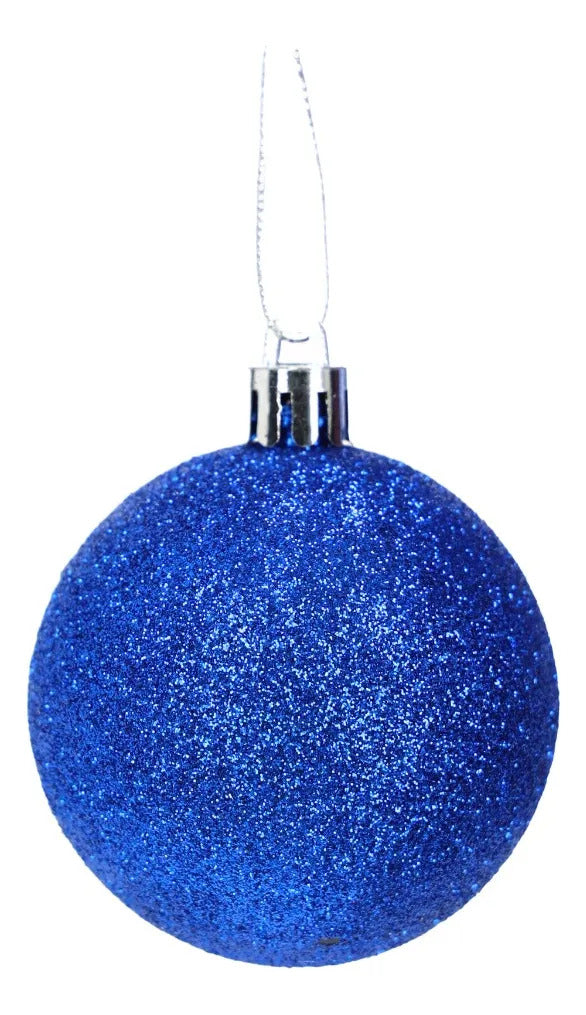 Set Esferas Lluvia Azul Rey 6 cm Glitter Satinado 30 Piezas