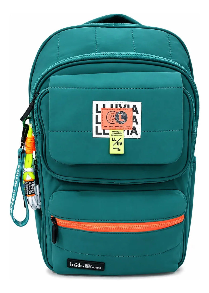 Set Escolar Tres Piezas Lluvia Verde Esmeralda Con Naranja