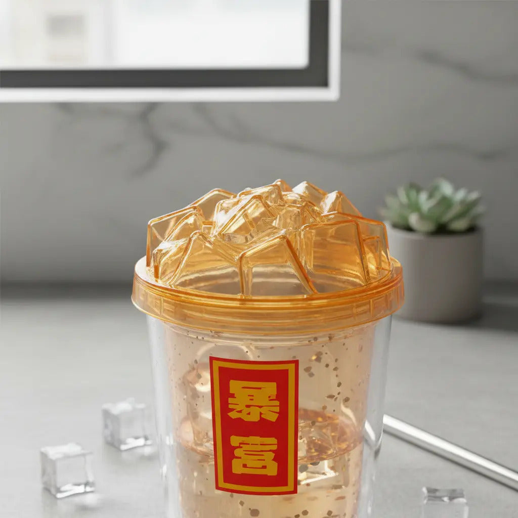 Vaso 450 Ml Con Glitter Suelto Tapa Hielo Diseño Creativo