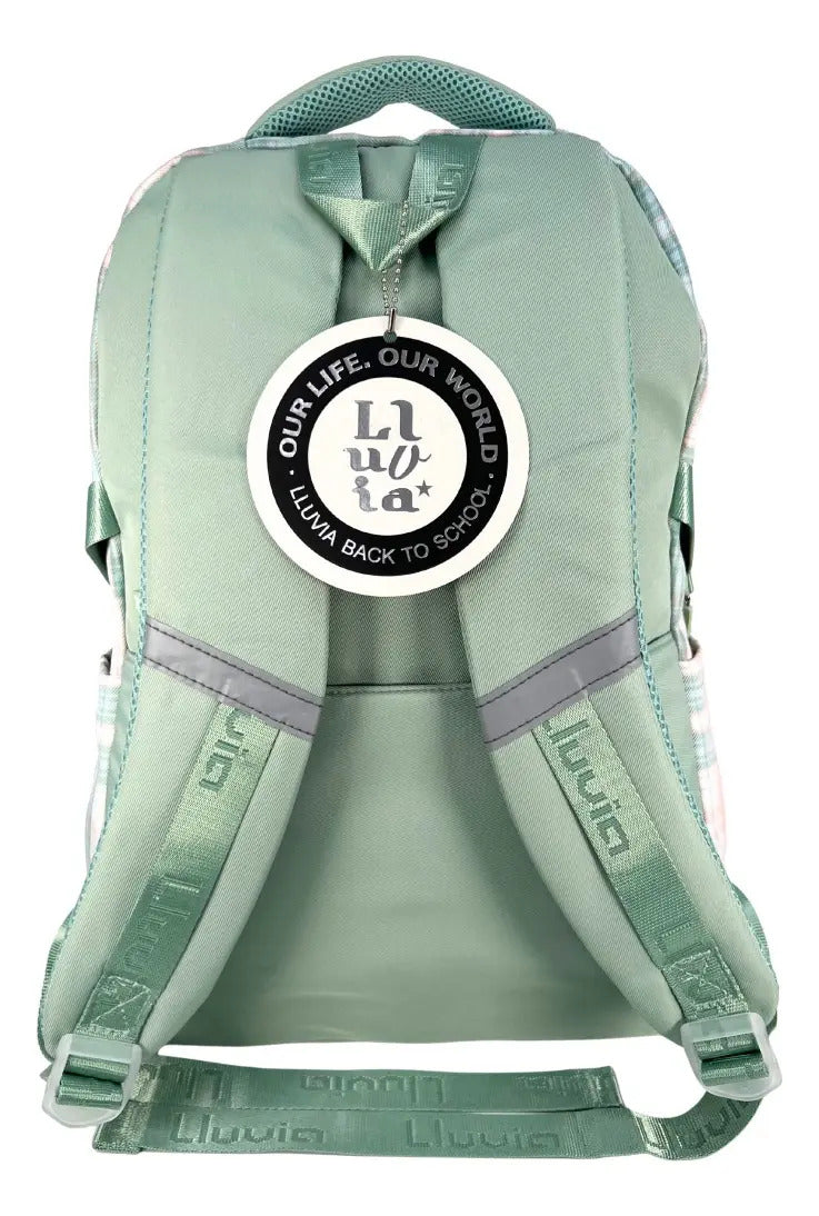 Mochila Juvenil Marca Lluvia Cuadros Verde Rosa
