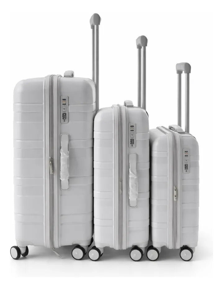 Juego De 3 Maletas Piezas Gris Diseño Horizontal Elegante