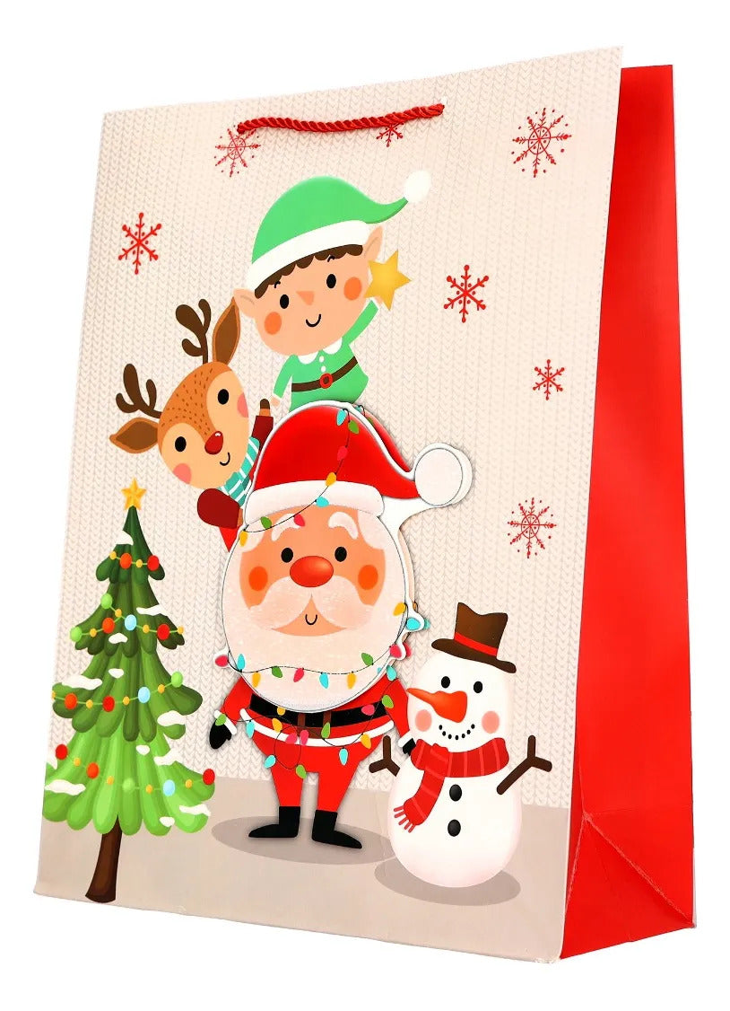 Bolsas de Regalo Navideñas Lluvia Santa 3D 12 Pzas 40cm