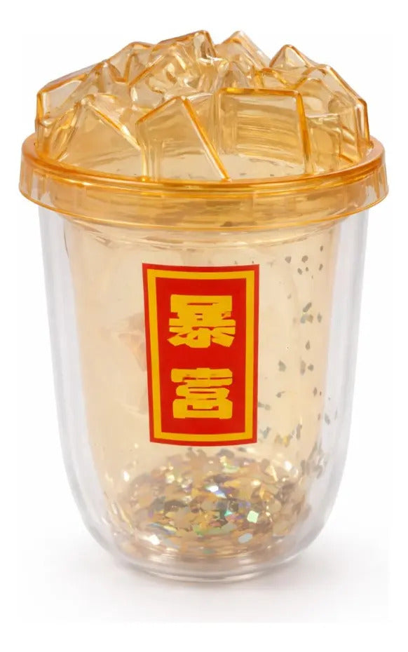 Vaso 450 Ml Con Glitter Suelto Tapa Hielo Diseño Creativo