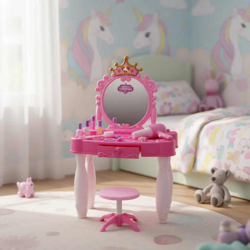 Tocador Infantil Glamour Mirror Con Varita Mágica 22 Piezas