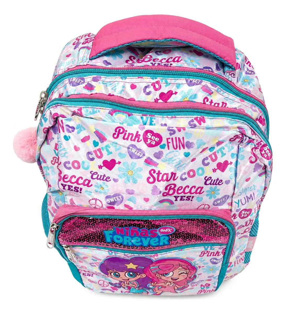 Mochila Escolar Ruz Onix Niñas Jugando Color Rosa Con Lentejuelas