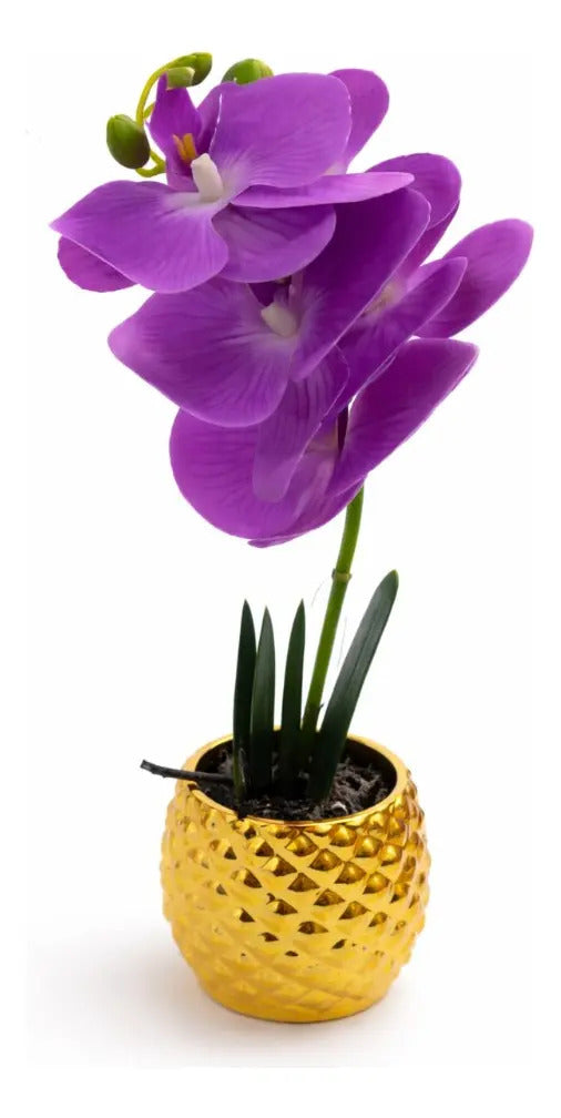 Orquídea Artificial Elegante En Maceta 4 Colores 36cm