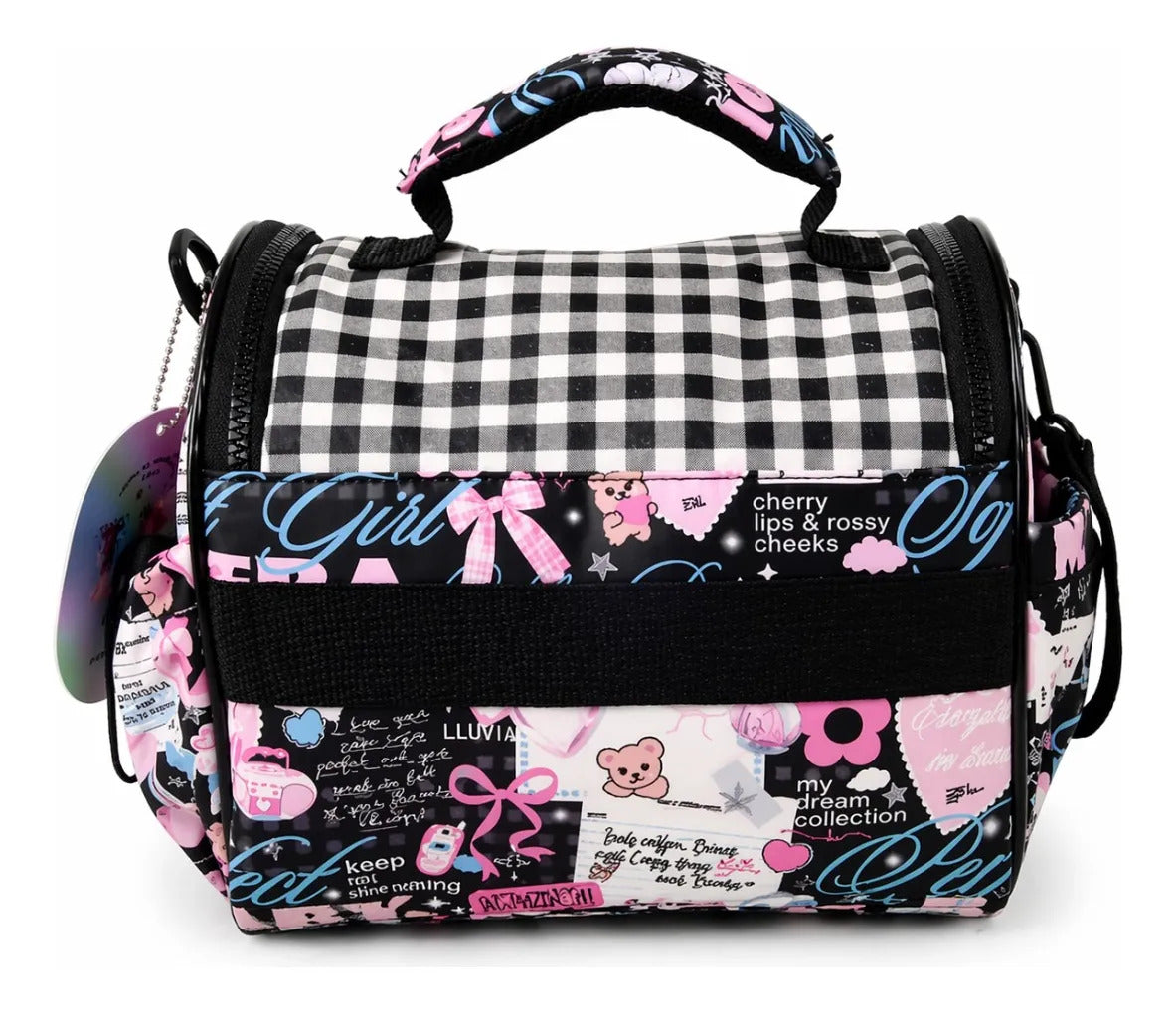 Lonchera Juvenil Lluvia Diseño Floral Negro Interactivo