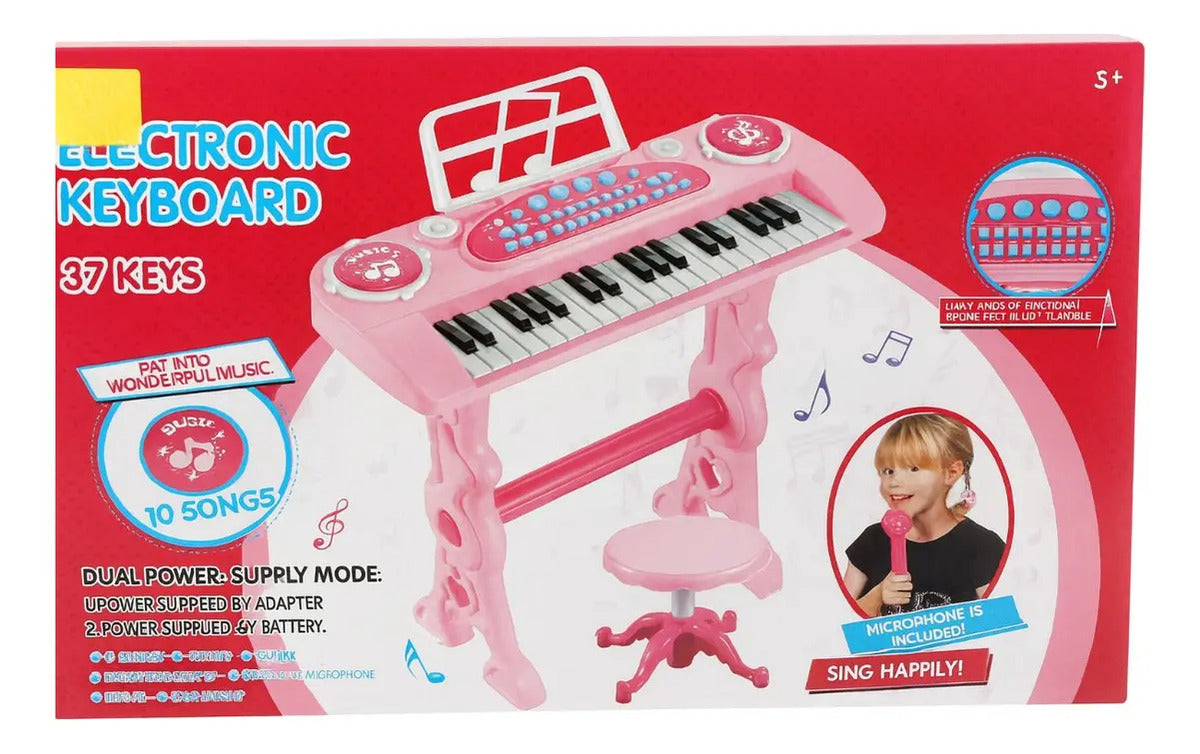 Piano Infantil Rosa Candy Toys 37 Teclas Con Micrófono