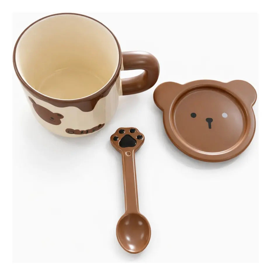 Taza Waffle De Oso Con Tapa Y Cuchara 500 Ml