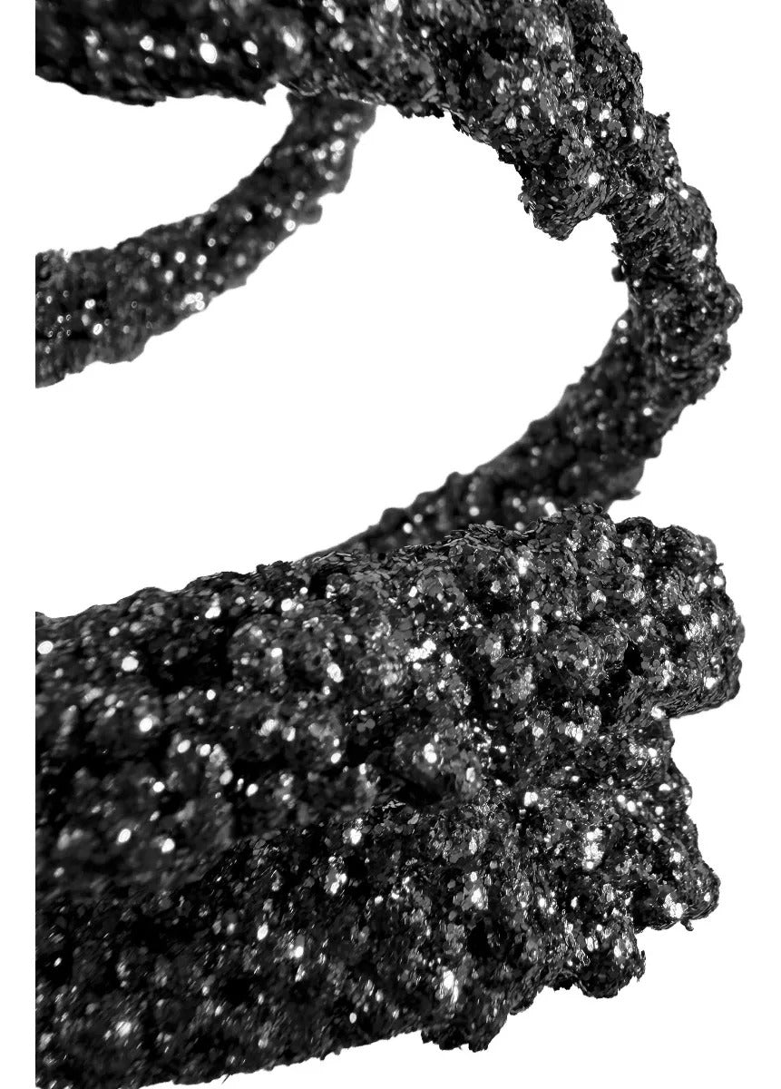 Vara Navideña Lluvia Negra con Curlis Brillantes 70cm