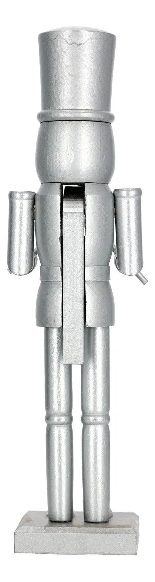 Soldado Cascanueces Lluvia Madera Color Plata Navidad 20 cm