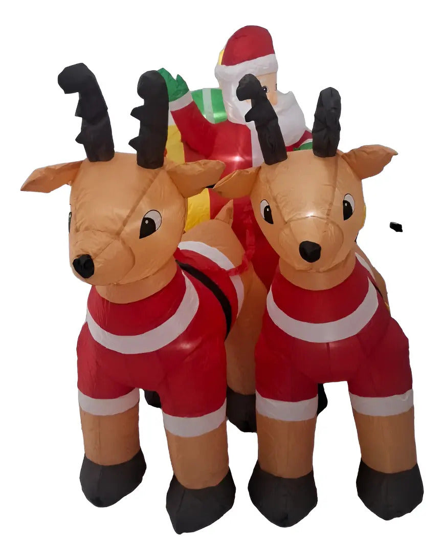 Inflable Decorativo De Navidad Santa Con Renos Marca Lluvia