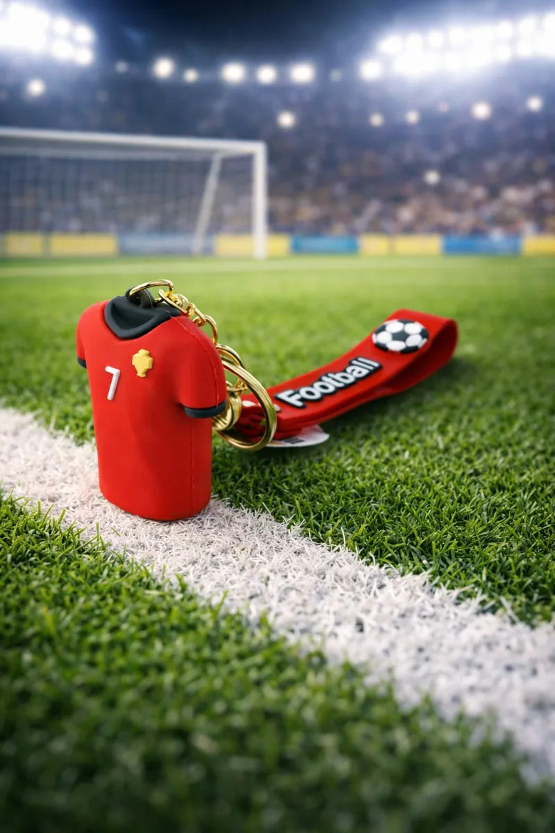 Llavero Ronaldo Fútbol Jersey Rojo Con Correa Lluvia