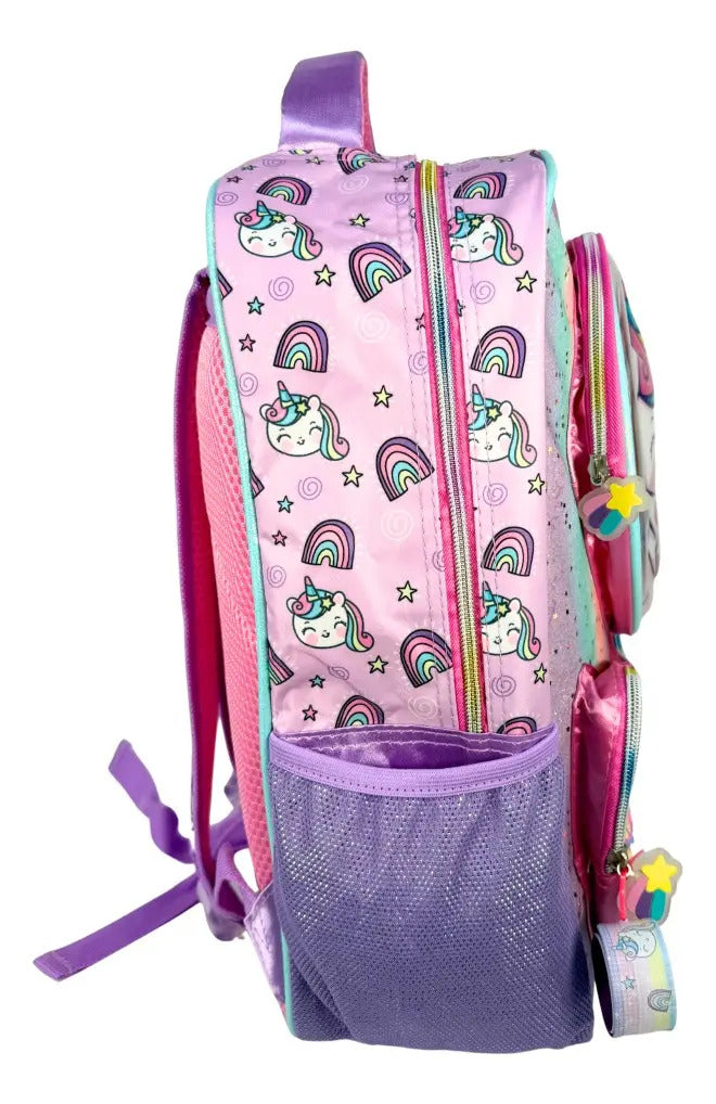 Mochila Primaria Set 3 Piezas Marca Lluvia Unicornio